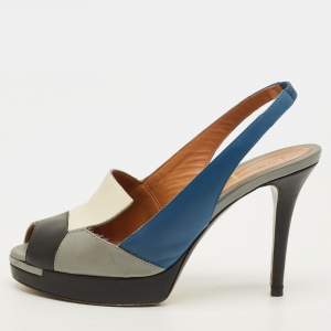 Pre Owned Fendi Decollete Size 36 Multicolor Leather Peep Toe Platform Slingback Pumps