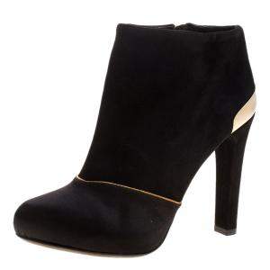 Pre Owned Fendi Black Suede and Satin Ankle Boots Size 37.5