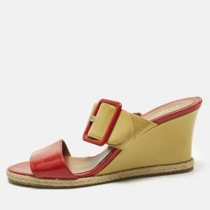 Pre Owned صندل سلايد فندي  كعب روكي جلد لامع متعدد الألوان مقاس 40