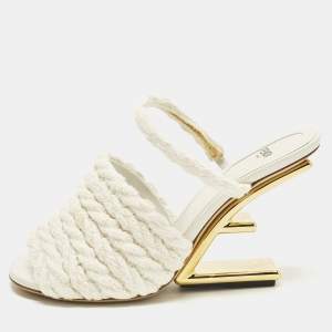 Pre Owned Fendi  Size 36 Office White Woven Fabric First Heel Mules