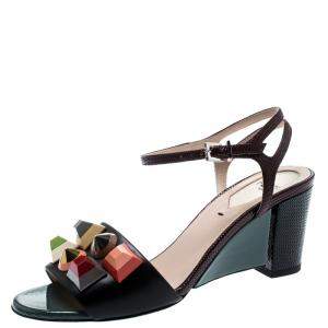 Pre Owned Fendi Multicolor Lizard Embossed And Leather Fantasia Studded Ankle Strap Sandals Size 35