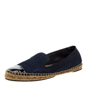Pre Owned Fendi Indigo Dark Wash Denim Junia Patent Leather Cap Toe Espadrilles Size 37.5