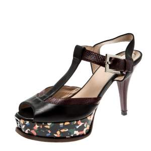 Pre Owned Fendi Multicolor Embossed Lizard Leather T Strap Platform Sandals Size 38