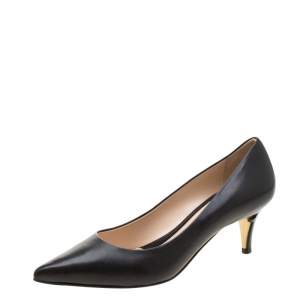 Pre Owned Fendi Black Leather Pointed Toe Pumps Size 38.5