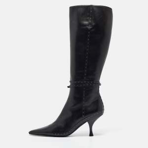 Fendi Black Leather Pointed Toe Knee Length Boots Size 40