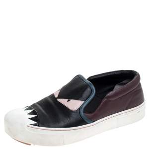 Pre Owned Fendi Multicolor Leather Monster Slip On Sneakers Size 36.5