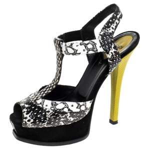 Fendi Multicolor Python Embossed Leather T-Strap Platform Sandals Size 37.5