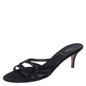 Pre Owned Fendi Black Strappy Leather Slide Sandals Size 38.5