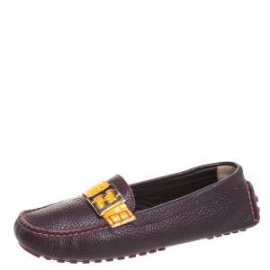 Pre Owned Fendi Burgundy Leather FF Logo Loafers Size 38.5