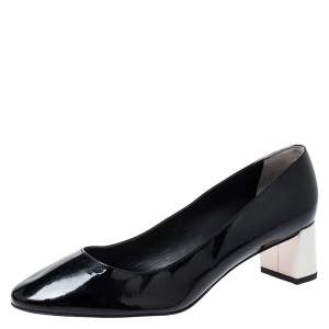 Pre Owned Fendi Monochrome Patent Leather Block Heel Pumps Size 40