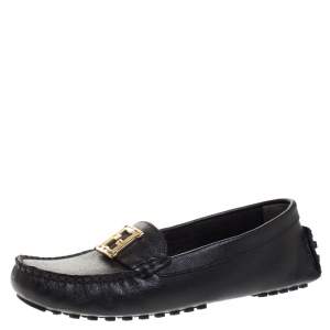 Pre Owned Fendi Black Saffiano Leather Logo Loafers Size 36