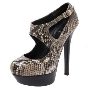 Pre Owned Fendi Multicolor Python T-Strap Platform Sandals Size 37.5