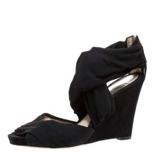 Pre Owned Fendi Black Stretch Fabric And Suede Cross Strap Sandals Size 40