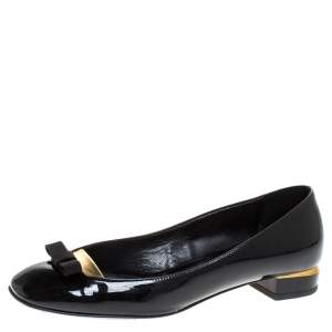 Pre Owned Fendi Black Patent Leather Bow Ballet Flats Size 37