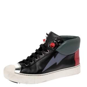 Pre Owned Fendi Multicolor Leather Monster Face High Top Sneakers Size 38