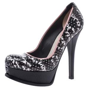 Pre Owned Fendi Multicolor Snake Embossed Leather And Patent Trim Fendista Platform Pumps Size 37