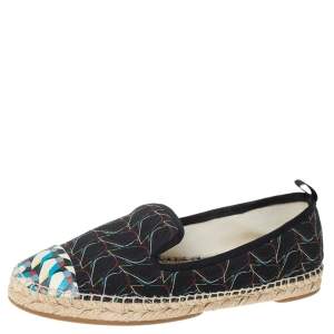 Pre Owned Fendi Multicolor Printed Canvas and Leather Cap Toe Flat Espadrilles Size 38.5