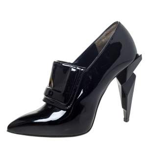 Pre Owned Fendi Black Patent Leather Ankle Boots Size 37