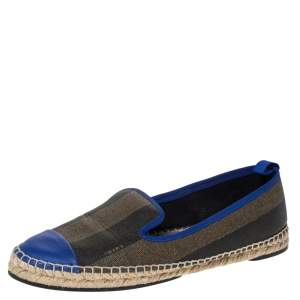 Pre Owned Fendi Blue/Brown Canvas And Leather Junia Espadrille Flats Size 39