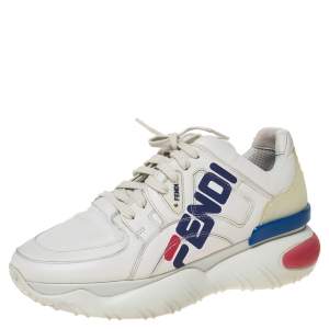 Pre Owned Fendi White Leather And Rubber Fendi-Fila Mania Logo Low Top Sneakers Size 38