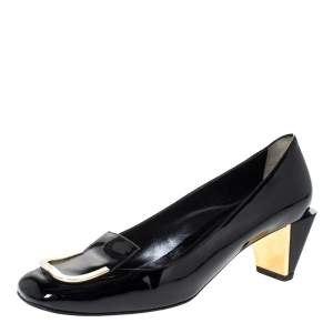 Pre Owned Fendi Black Patent Leather Square Toe Pumps Size 39.5 