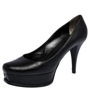 Pre Owned Fendi Black Leather Fendista Platform Pumps Size 41