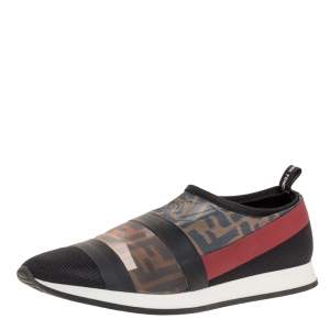 Pre Owned Fendi Black/Brown Mesh Colibri Slip on Sneakers Size 39.5