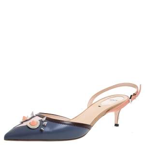 Pre Owned Fendi Multicolor Leather Studded Monster Slingback Sandals Size 39