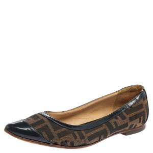 Fendi Blue/Brown Zucca Canvas And Leather Ballet Flats Size 37.5