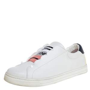 Fendi White Leather Scalloped Low-Top Sneakers Size 38