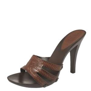 Pre Owned Fendi Brown Leather Slip On Mules Sandals Size 38.5 