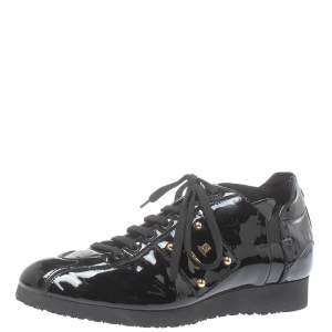 Pre Owned Fendi Black Patent Leather Low Top  Sneakers Size 39.5 