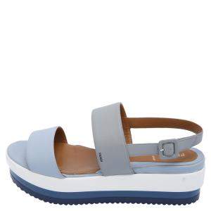 Fendi Blue/Grey Nappa Leather Platform Heel Sandals Size EU 39