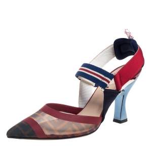 Pre Owned Fendi Multicolor Mesh And Nylon Colibri Pointed Toe Slingback Sandals Size 39