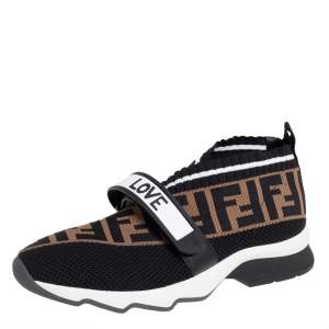 Pre Owned Fendi Tobacco Rockoko Mesh And Knit Fabric Sneakers Size 37.5