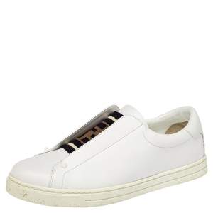 Pre Owned حذاء رياضى فندى سليب أون روكوكو تريكو شعار وجلد أبيض مقاس 37.5