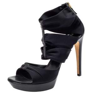 Pre Owned Fendi Black Fabric Strappy Sandals Size 39