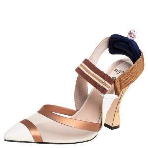 Pre Owned Fendi Multicolor Mesh And Leather Colibrì Slingback Pumps Size 39.5