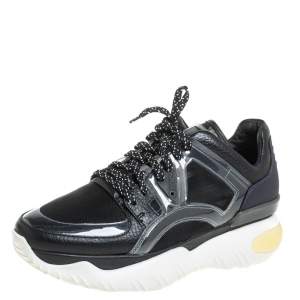 Pre Owned Fendi Black Leather And PVC Fancy Sneaker Size 38