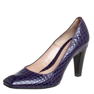 Pre Owned Fendi Purple Croc Embossed Leather Pumps Size 39