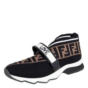 Pre Owned Fendi Multicolor Knit Fabric And Rubber Strap Rockoko Sneakers Size 39