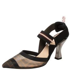 Fendi Multicolor Mesh And Fabric Colibri Slingback Pointed Toe Sandals Size 37.5