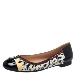 Pre Owned Fendi Multicolor Python/Lizard Embossed Leather And Patent Leather Trim Cap Toe Monster Ballet Flats Size 41