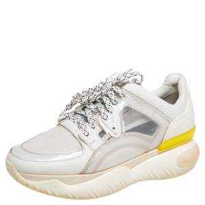 Pre Owned Fendi White Mesh And Leather Low Top Sneakers Size 38