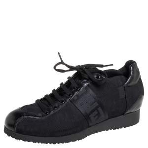 Pre Owned Fendi Black Zucca Canvas and Leather Low Top Sneakers Size 37