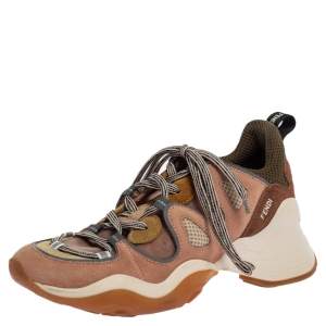 Pre Owned Fendi Beige Suede and Mesh FFluid Low Top Sneakers Size 38