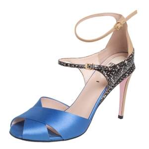 Fendi Multicolor Satin And Leather Ankle Strap Sandals  Size 38