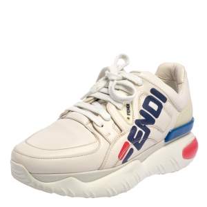 Pre Owned Fendi Cream Leather Fendi Fila Mania Logo Low Top Sneakers Size 38