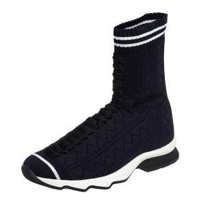 Pre Owned Fendi Black Knit Fabric Sock High Top Sneakers Size 37