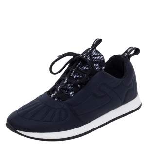 Pre Owned Fendi Navy Blue Stretch Fabric FFreedom Lace-up Sneakers Size 37